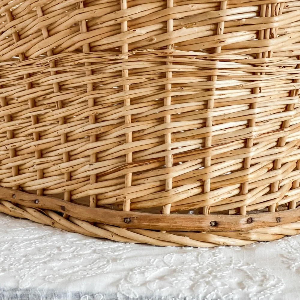 Vintage Basket with Wood Bottom and Nails